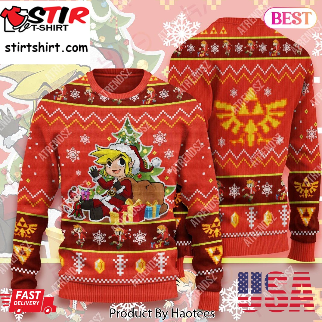 Legend Of Zelda Ugly Sweater Chibi Link Sitting Under Christmas Tree Sweater Legend Of Zelda Sweater 2022