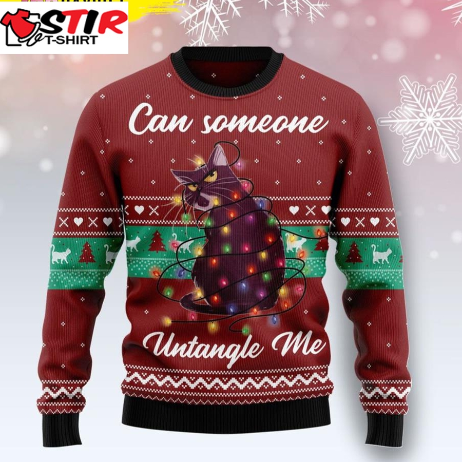 Light Can Someone Untangle Me Cat Ugly Christmas Sweater