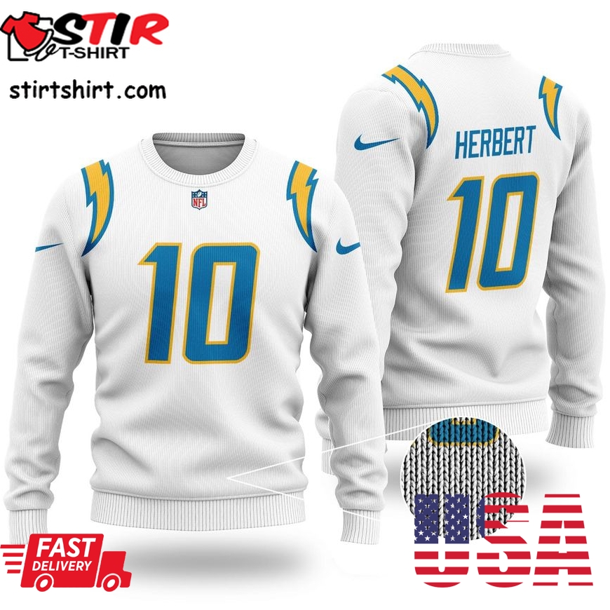 Los Angeles Chargers Justin Herbert 10 Christmas Sweater