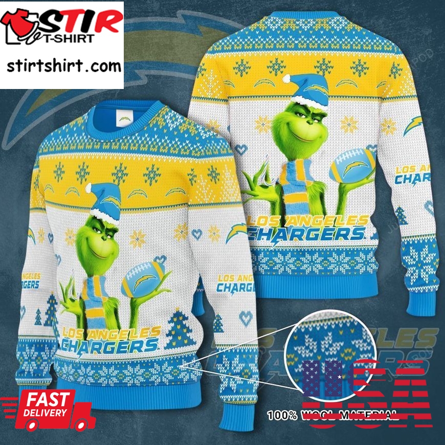 Los Angeles Chargers The Grinch Ugly Christmas Sweater, All Over Print Sweatshirt, Ugly Sweater, Christmas Sweaters, Hoodie, Sweater