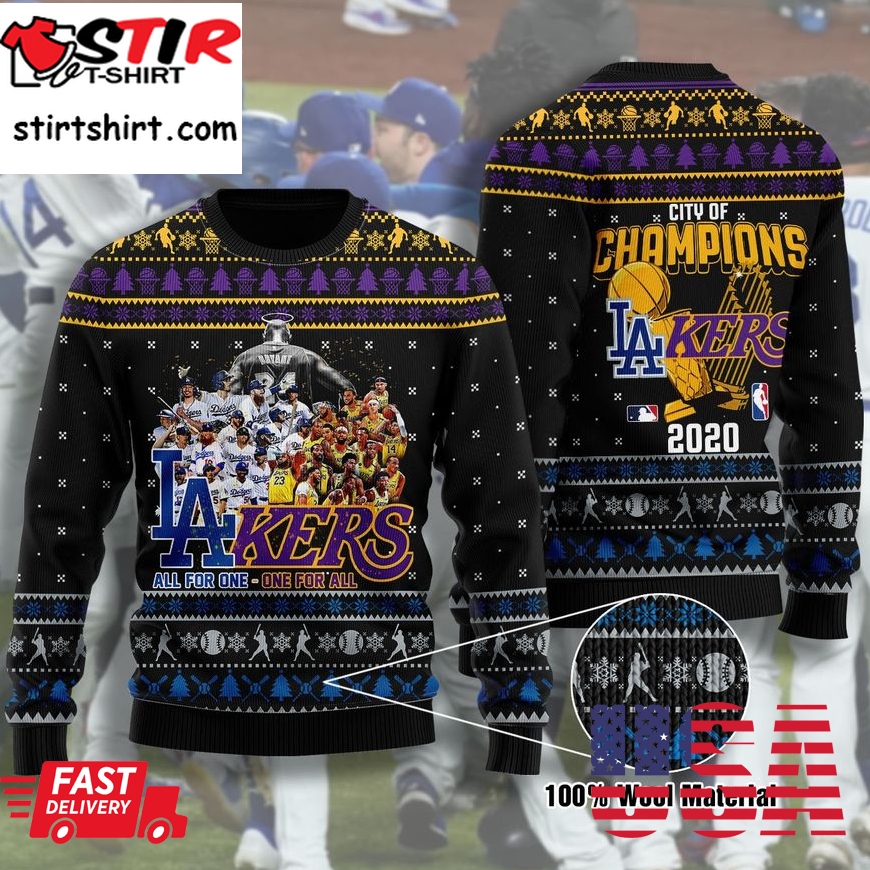 Los Angeles City Dodgers And Lakers  Of Champions Ugly Christmas Sweater