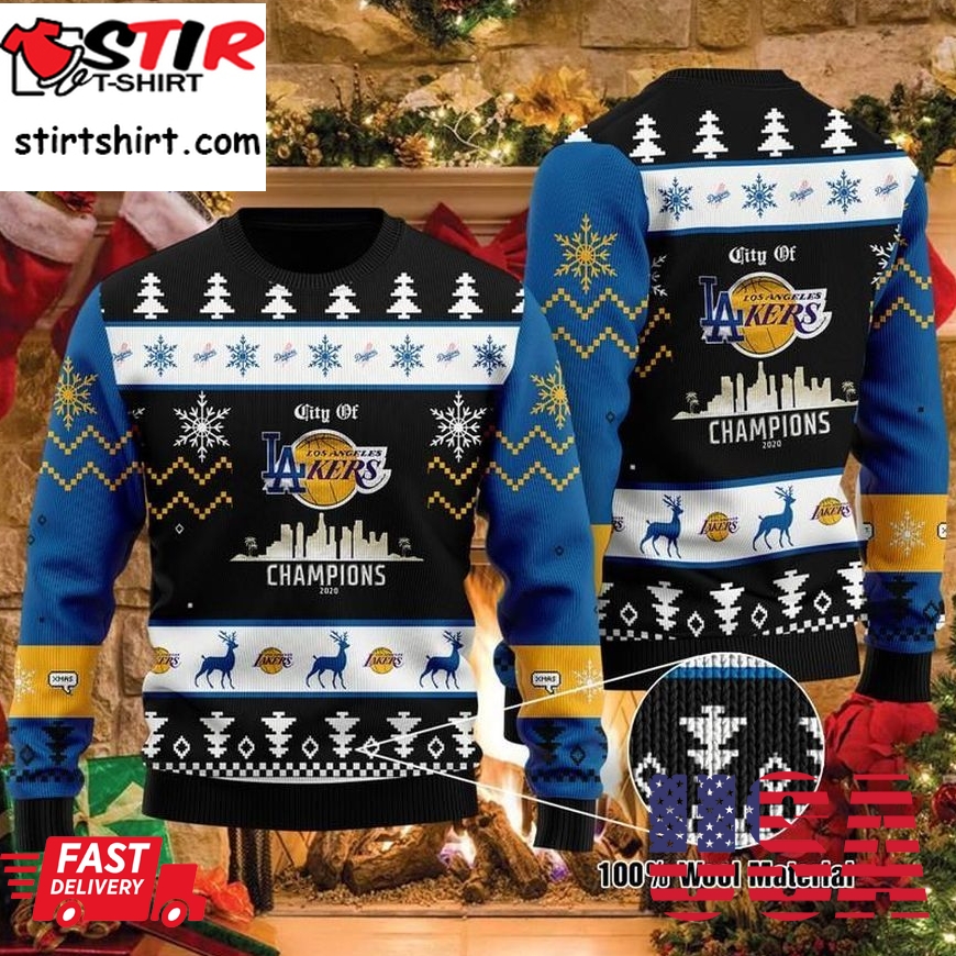 Los Angeles Lakers City Of Champions Ugly Christmas Sweater, All Over Print Sweatshirt, Ugly Sweater, Christmas Sweaters, Hoodie, Sweater