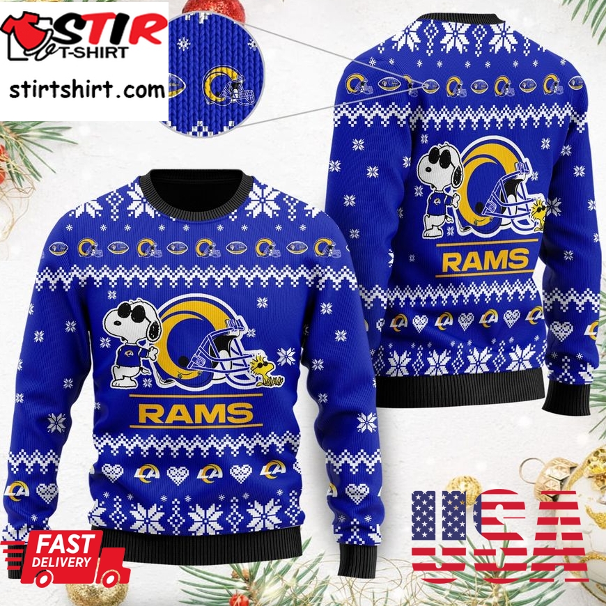 Los Angeles Rams Cute The Snoopy Show Football Helmet 3D All Over Print Ugly Christmas Sweater, Christmas Sweaters, Hoodie, Sweatshirt, Sweater