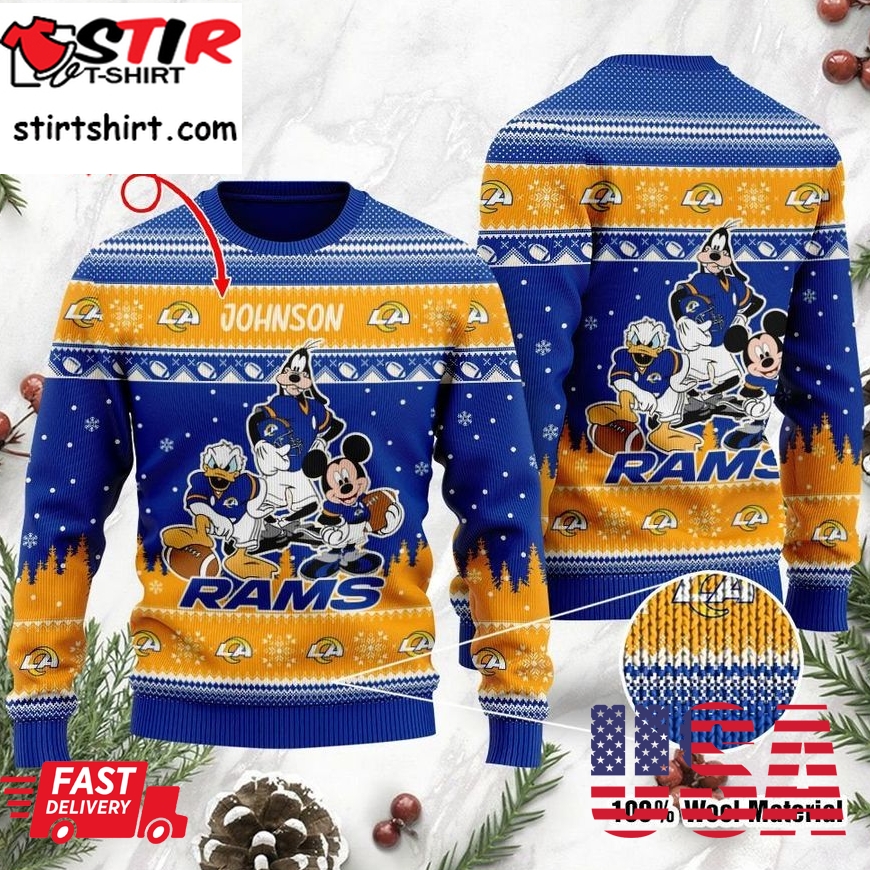 Los Angeles Rams Disney Donald Duck Mickey Mouse Goofy Personalized Ugly Christmas Sweater, Christmas Sweaters, Hoodie, Sweatshirt, Sweater