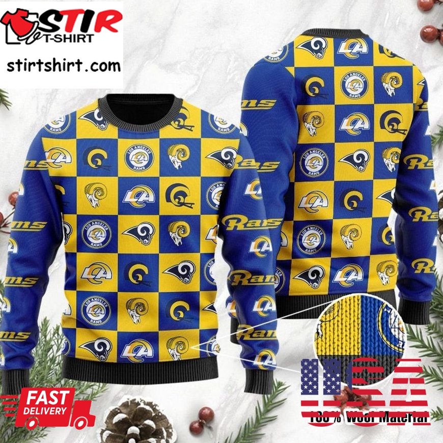 Los Angeles Rams Logo Checkered Flannel Ugly Christmas Sweater Ugly