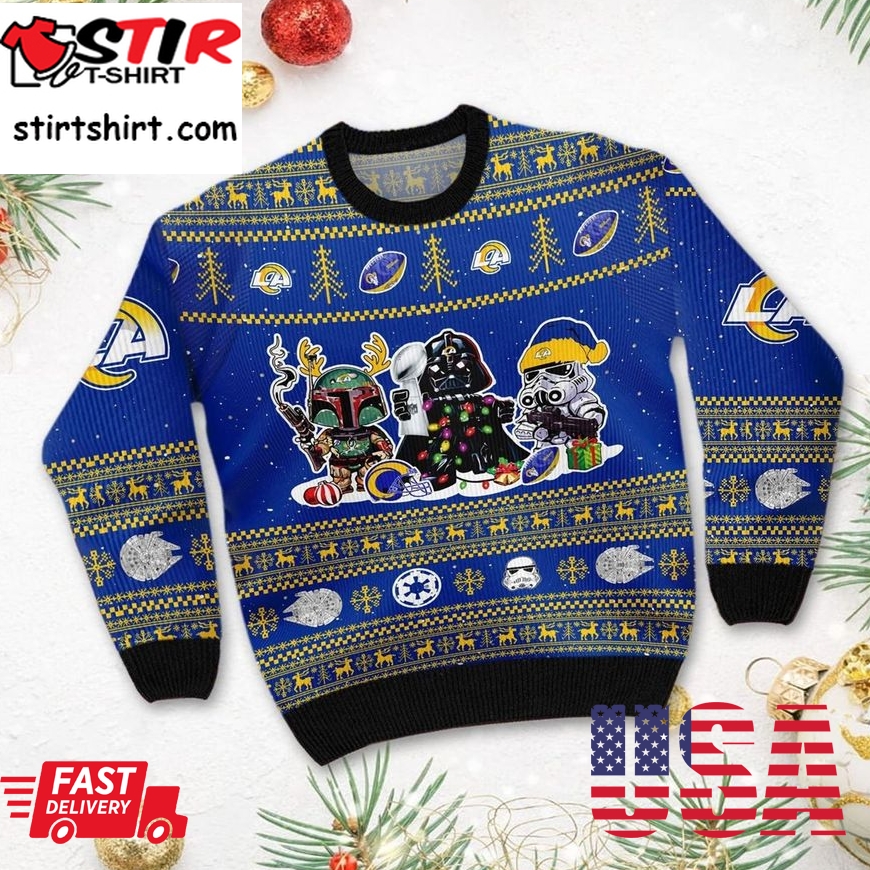 Los Angeles Rams Star Wars Christmas Ugly Sweater Darth Vader Boba Fett Stormtrooper