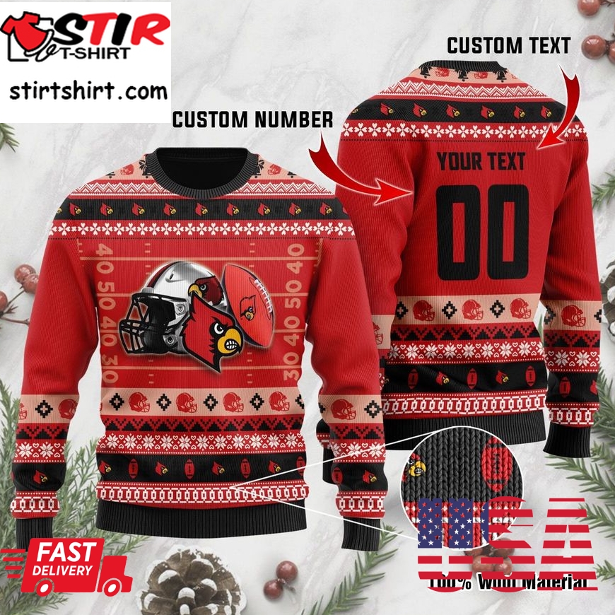 Louisville Cardinals Custom Name _ Number Personalized Ugly Christmas Sweater, Ugly Sweater, Christmas Sweaters, Hoodie, Sweatshirt, Sweater