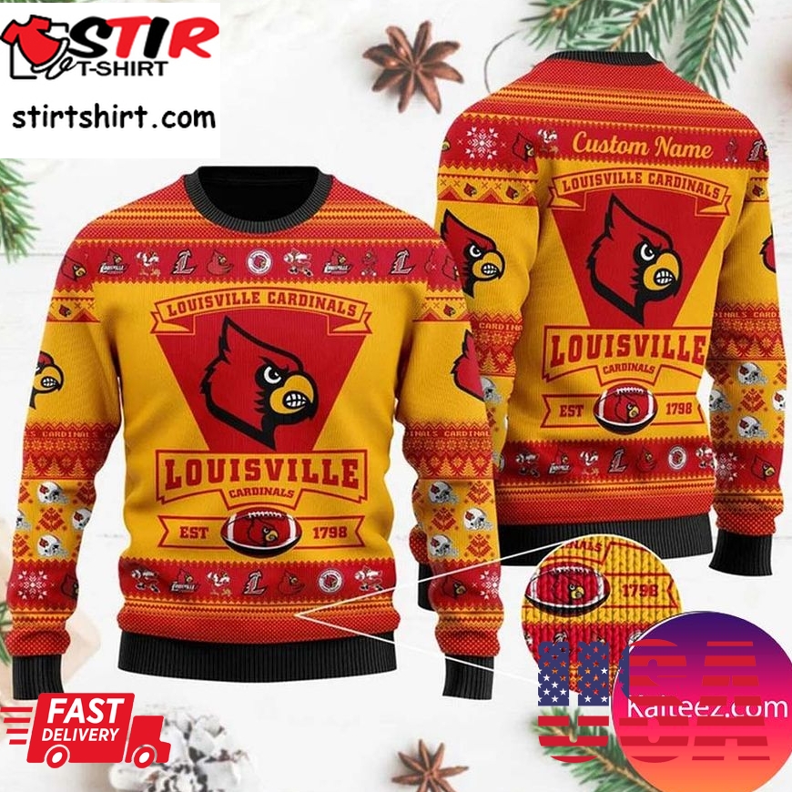 Louisville Cardinals Football Team Logo Personalized Christmas Ugly Sweater