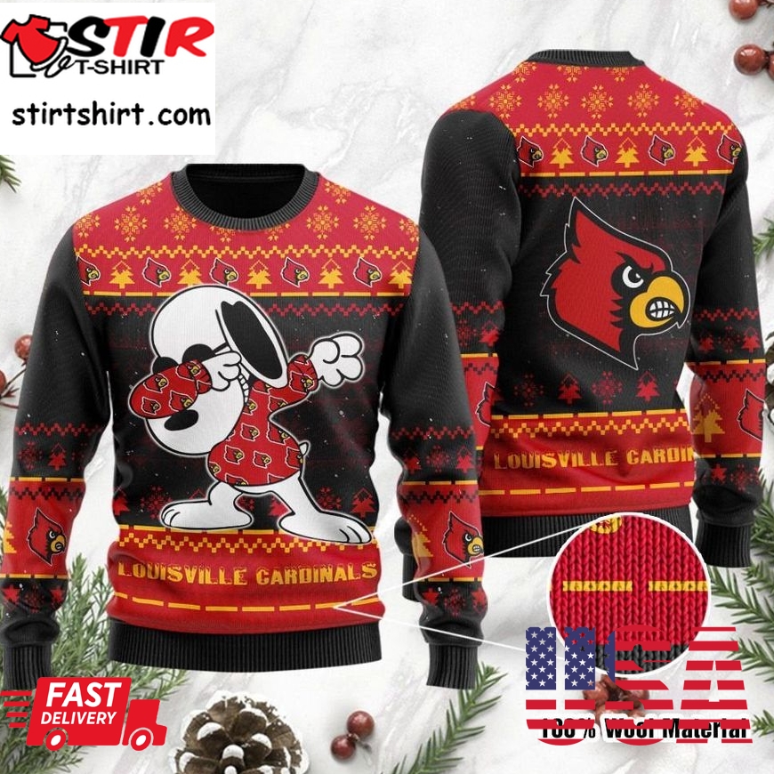 Louisville Cardinals Snoopy Dabbing Holiday Party Ugly Christmas Sweater Ugly