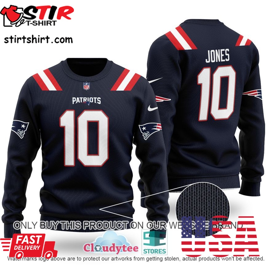 Mac Jones 10 New England Patriots Ugly Sweater 