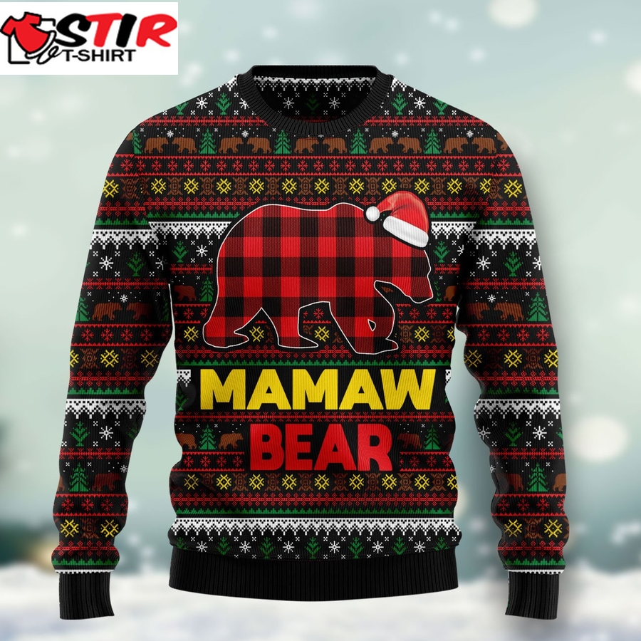 Mamaw Bear Ht081202 Ugly Christmas Sweater Unisex Womens & Mens, Couples Matching, Friends, Funny Family Ugly Christmas Holiday Sweater Gifts (Plus Size Available)