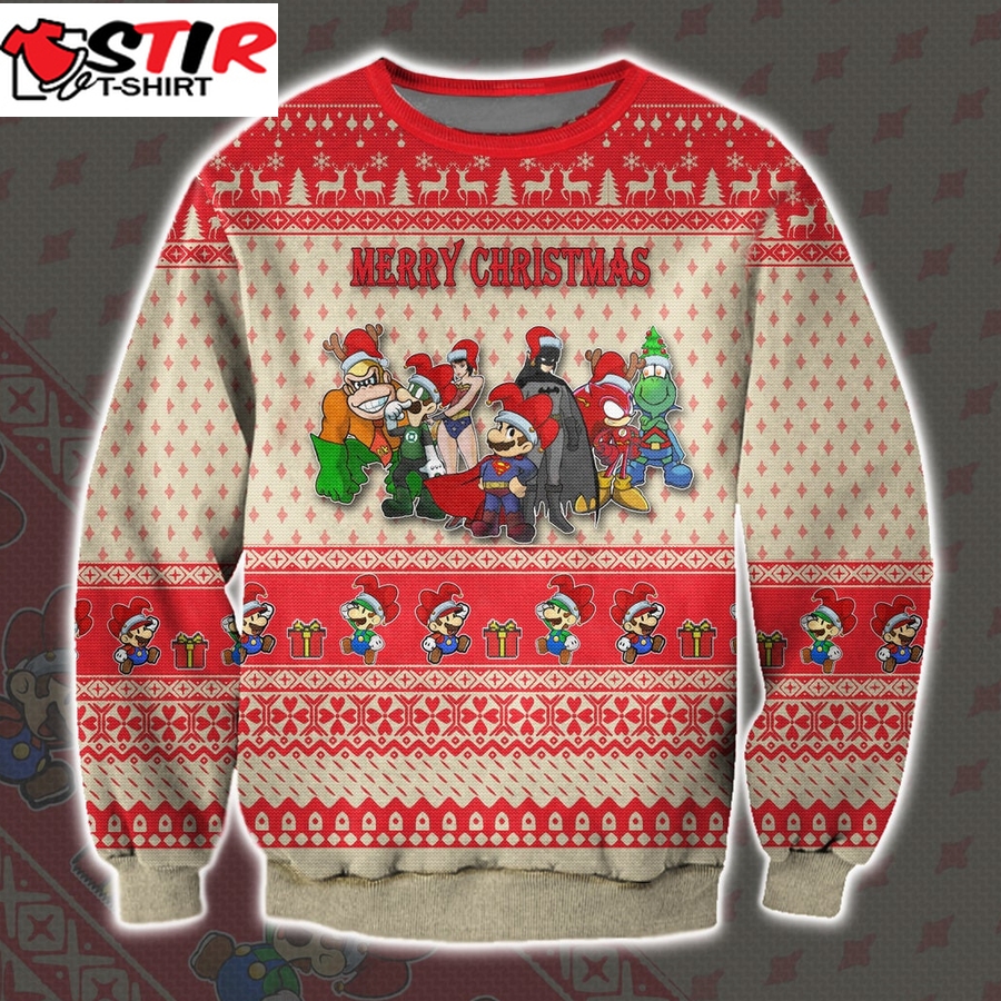 Mario Justice League Merry Christmas Ugly Sweatshirt, Christmas Ugly Sweater