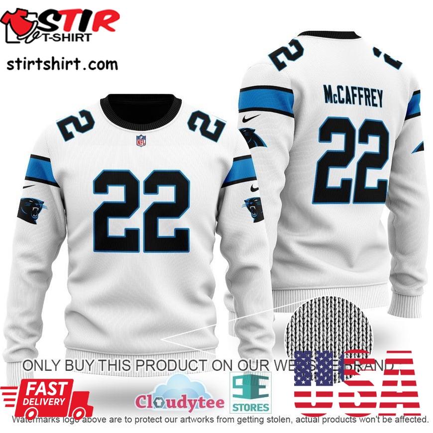 Mccaffrey 22 Carolina Panthers Nfl Blue White Wool Sweater 