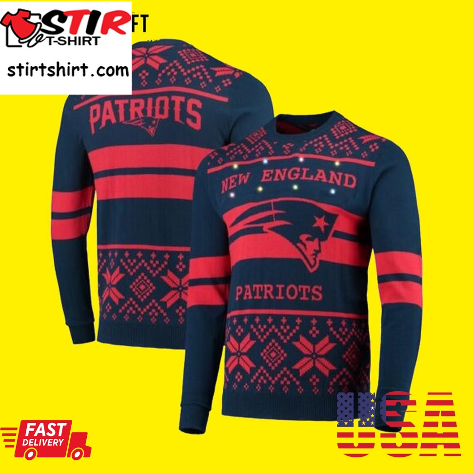 Men's Navy Red New England Patriots Light Up Ugly Sweater