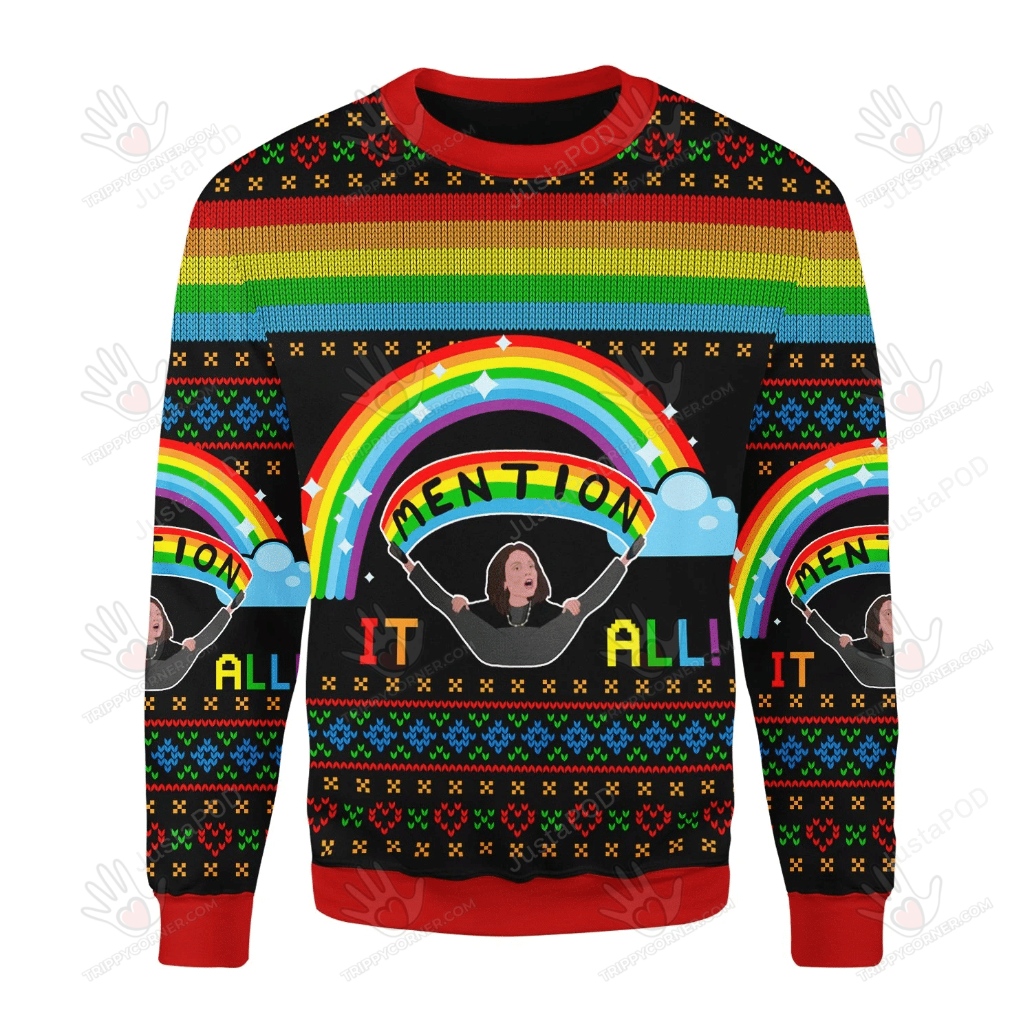 Mention It All Ugly Christmas Sweater, All Over Print Sweatshirt, Ugly Sweater Christmas Gift