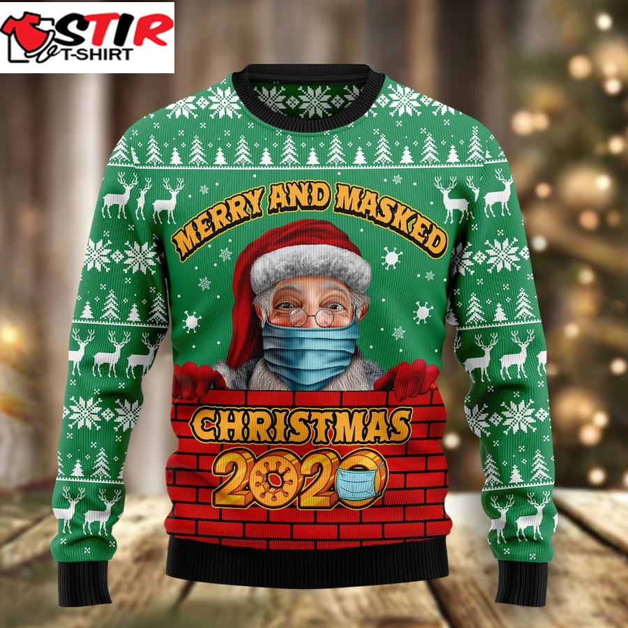 Merry And Masked Ht041223 Ugly Christmas Sweater Unisex Womens & Mens, Couples Matching, Friends, Funny Family Ugly Christmas Holiday Sweater Gifts (Plus Size Available)   317