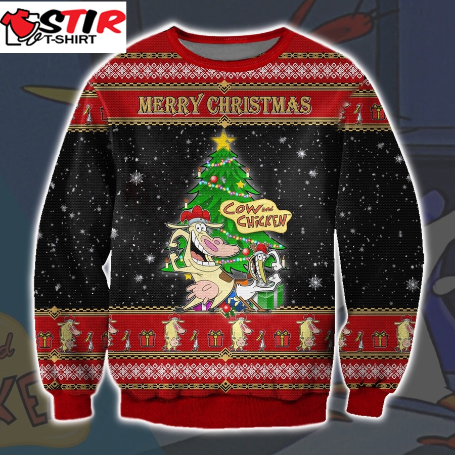 Merry Christmas Cow And Chicken Ugly Sweatshirt, Christmas Ugly Sweater