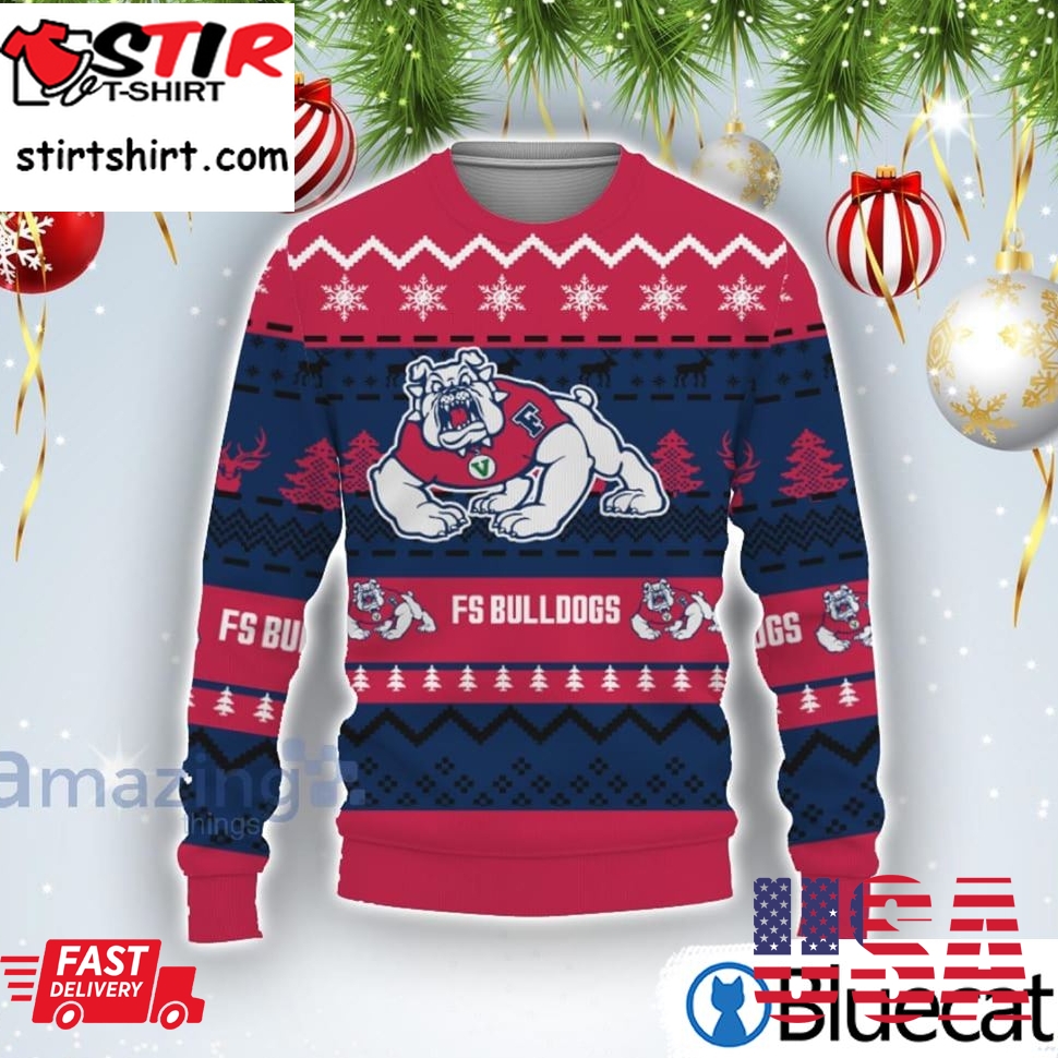 Merry Christmas Snow Pattern Funny Cute Fresno State Bulldogs Ugly Christmas Sweater