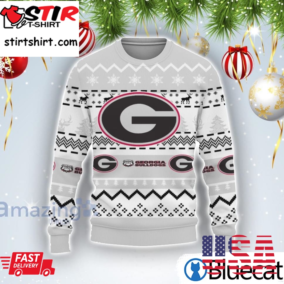 Merry Christmas Snow Pattern Funny Cute Georgia Bulldogs Ugly Christmas Sweater