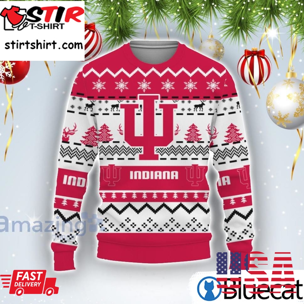 Merry Christmas Snow Pattern Funny Cute Indiana Hoosiers Ugly Christmas Sweater