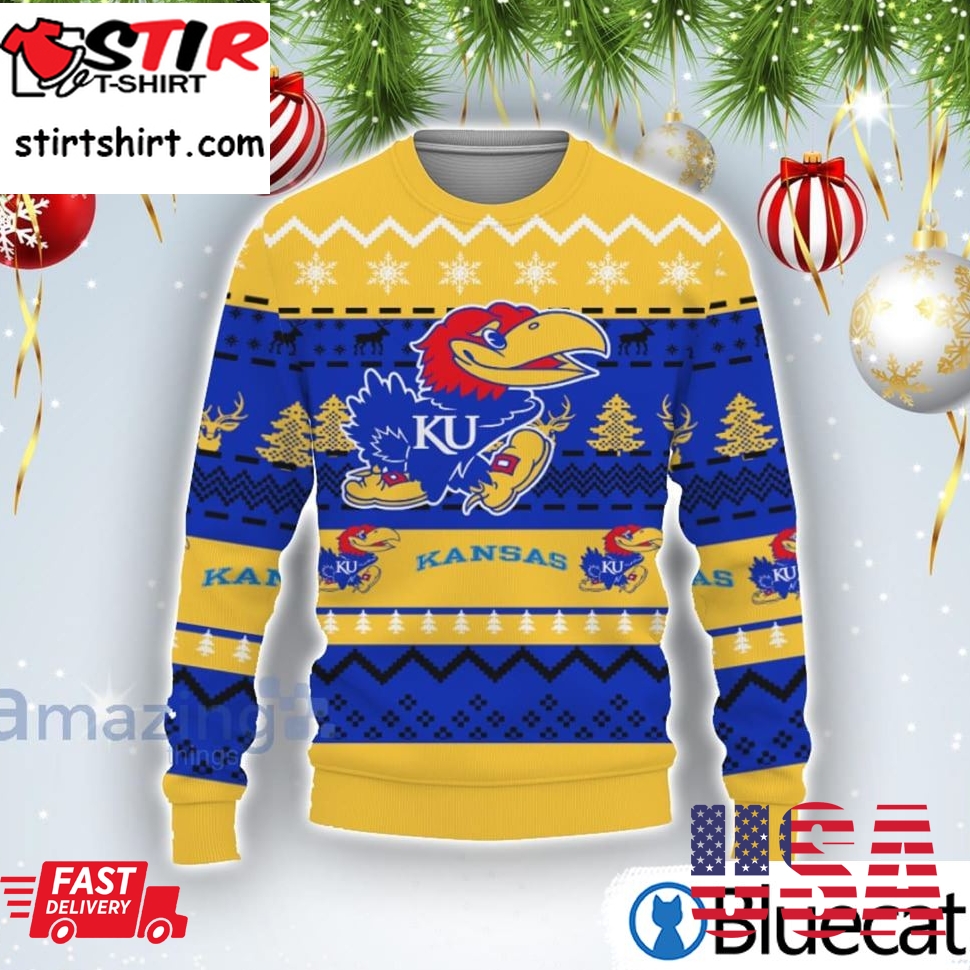Merry Christmas Snow Pattern Funny Cute Kansas Jayhawks Ugly Christmas Sweater