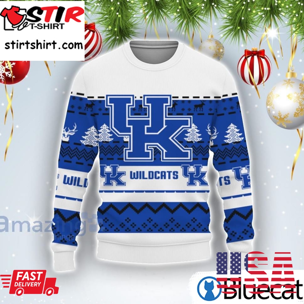 Merry Christmas Snow Pattern Funny Cute Kentucky Wildcats Ugly Christmas Sweater