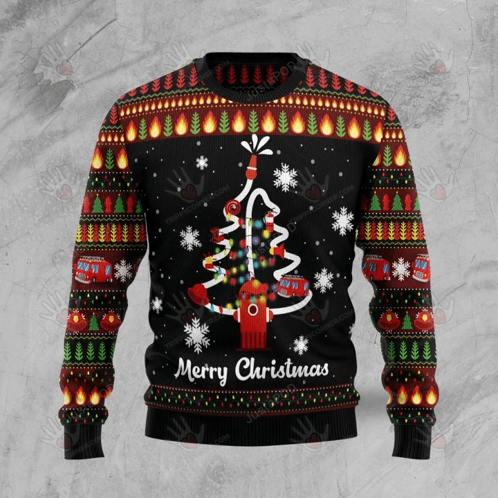 Merry Firefighter Ugly Christmas Sweater, All Over Print Sweatshirt, Ugly Ugly Sweater Christmas Gift   524
