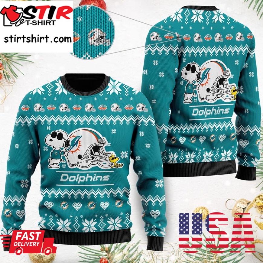 Miami Dolphins Cute The Snoopy Show Football Helmet 3D All Over Print Ugly Christmas Sweater, Christmas Sweaters, Hoodie, Sweatshirt, Sweater