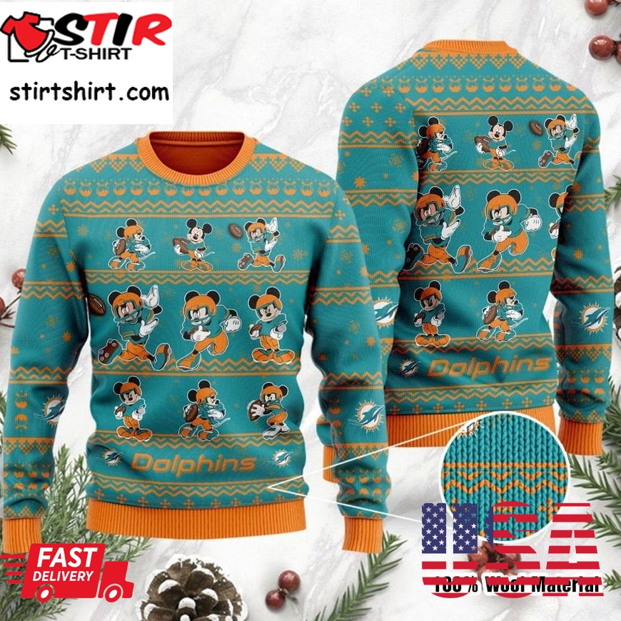 Miami Dolphins Mickey Mouse Holiday Party Ugly Christmas Sweater Ugly