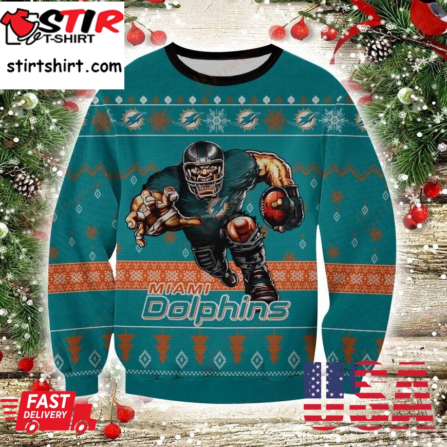 Miami Dolphins Player Rushing Ugly Sweater