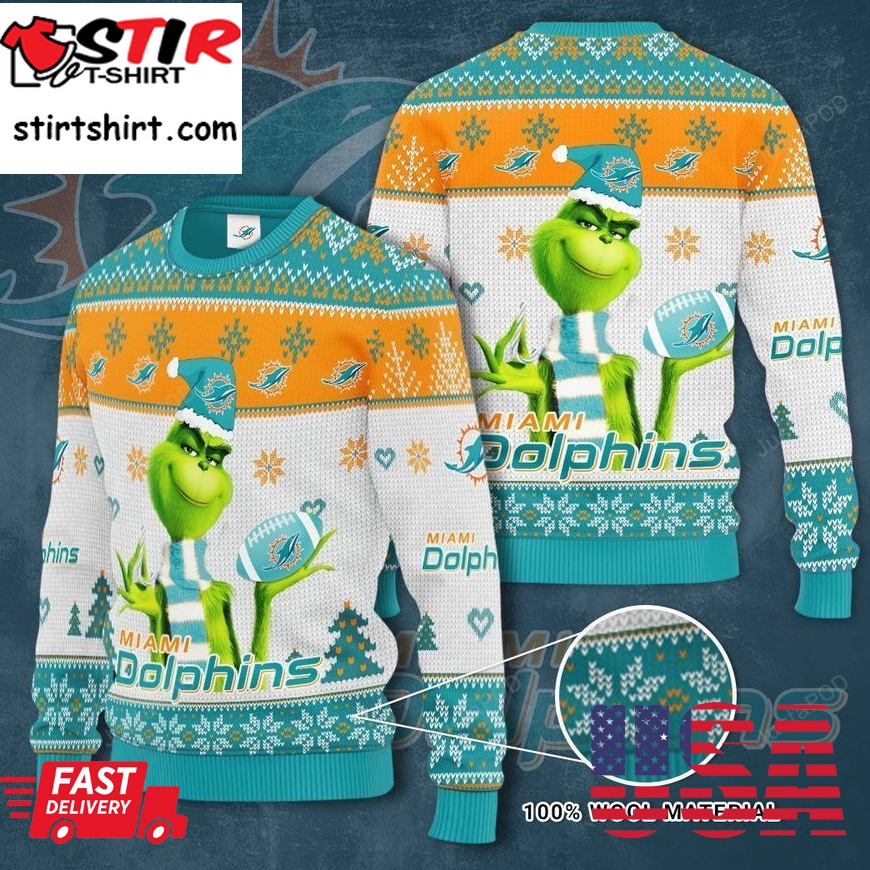 Miami Dolphins The Grinch Ugly Christmas Sweater, All Over Print Sweatshirt, Ugly Sweater, Christmas Sweaters, Hoodie, Sweater