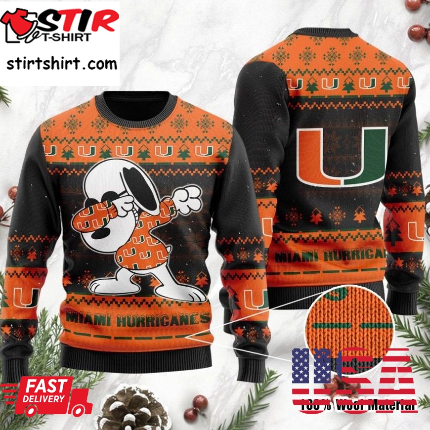Miami Hurricanes Snoopy Dabbing Holiday Party Ugly Christmas Sweater Ugly