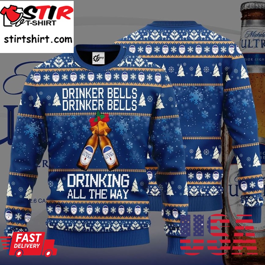 Michelob Ultra Drinker Bells Drinker Bells Drinking All The Way Christmas Sweater