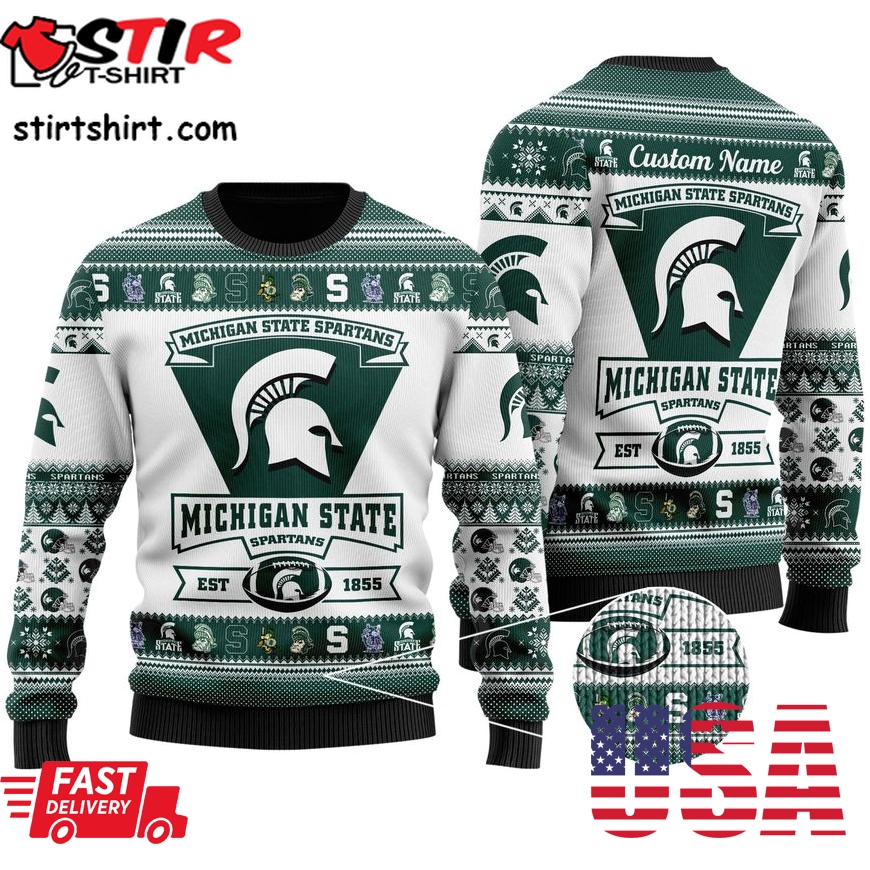 Michigan State Spartans Football Team Logo Personalized Ugly Christmas Sweater, Ugly Sweater, Christmas Sweaters, Hoodie, Sweatshirt, Sweater