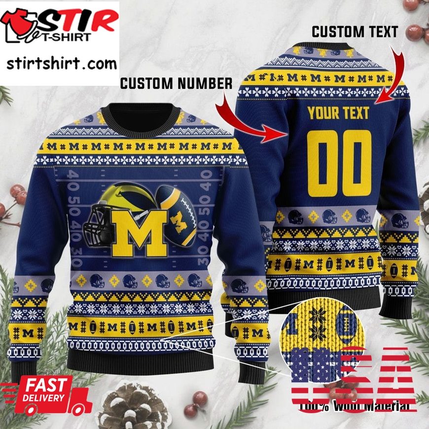 Michigan Wolverines Custom Name _ Number Personalized Ugly Christmas Sweater, Ugly Sweater, Christmas Sweaters, Hoodie, Sweatshirt, Sweater