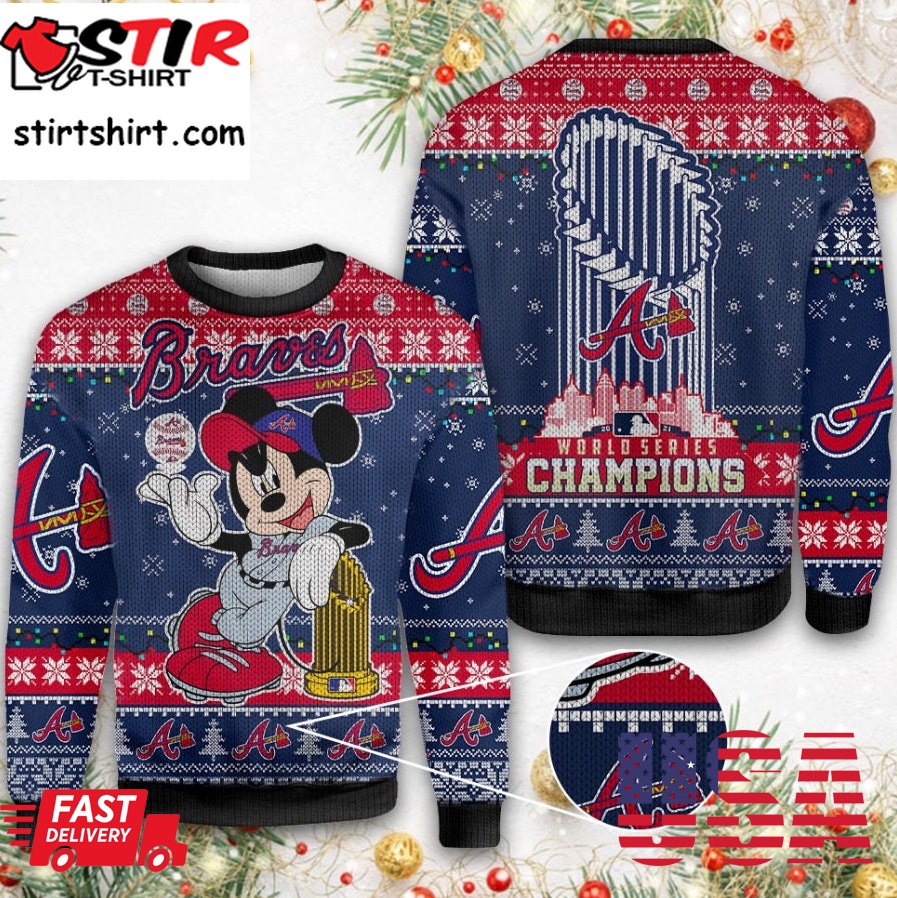 Mickey Atlanta Braves World Series Champions 2021 Ugly Christmas Sweater