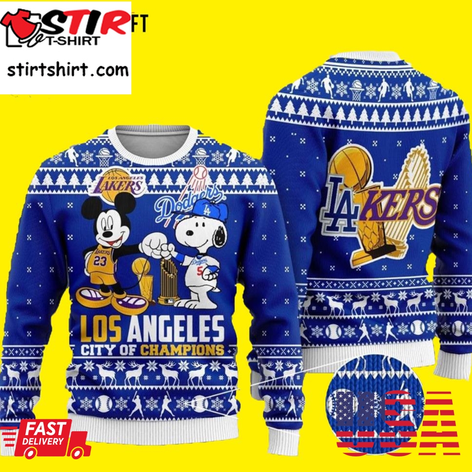 Mickey Mouse Los Angeles Lakers And Snoopy Lakers Ugly Christmas Sweater