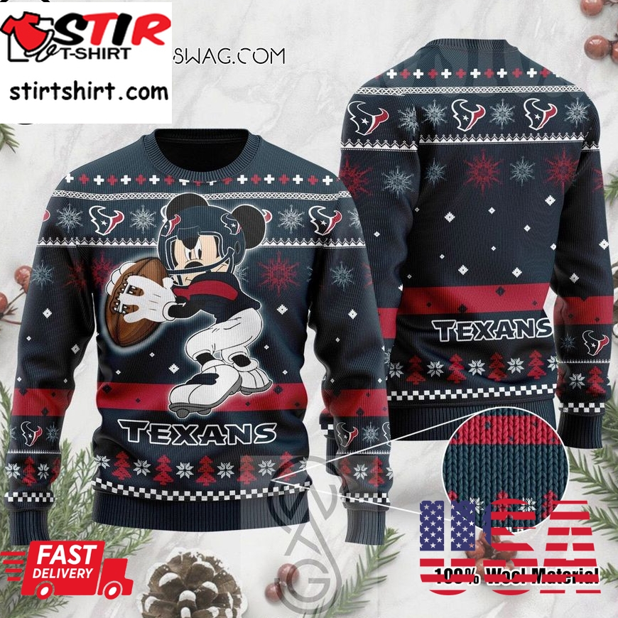 Mickey Mouse Playing Houston Texans Knitting Pattern Ugly Christmas Sweater