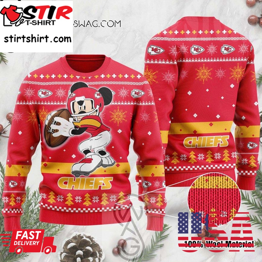 Mickey Mouse Playing Kansas City Chiefs Knitting Pattern Ugly Christmas Sweater
