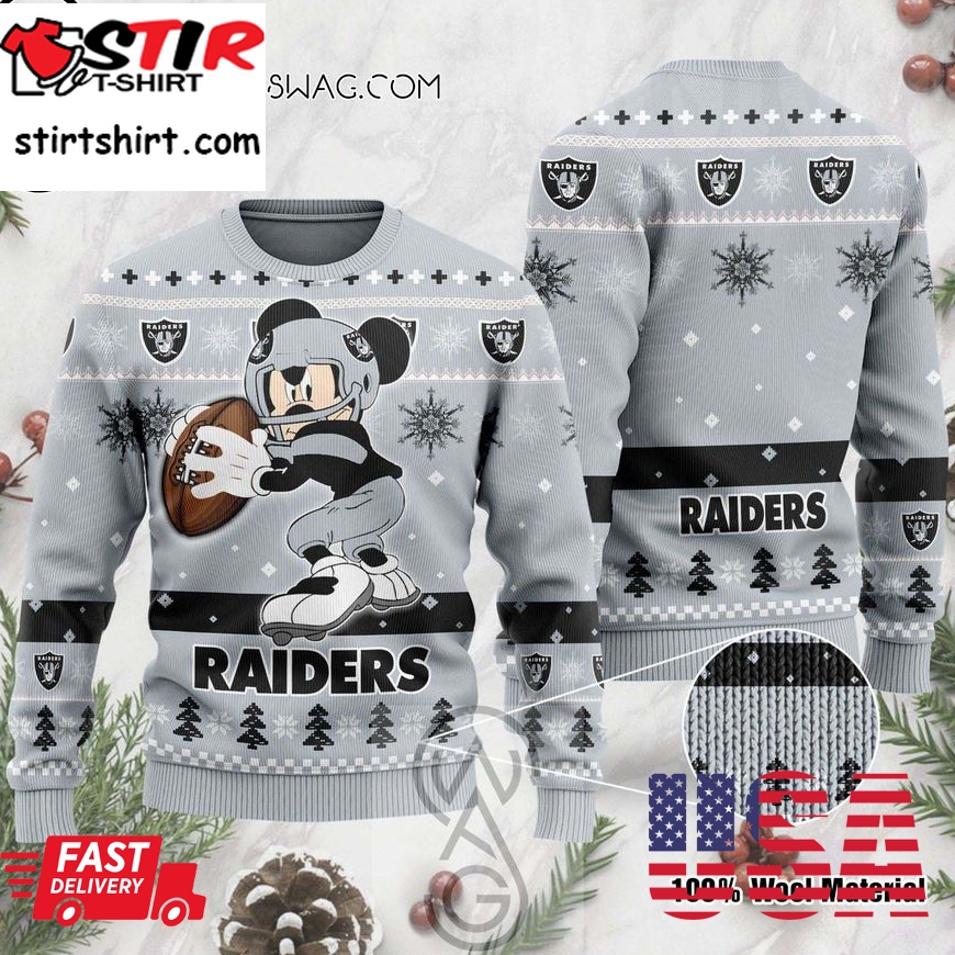 Mickey Mouse Playing Las Vegas Raiders Knitting Pattern Ugly Christmas Sweater
