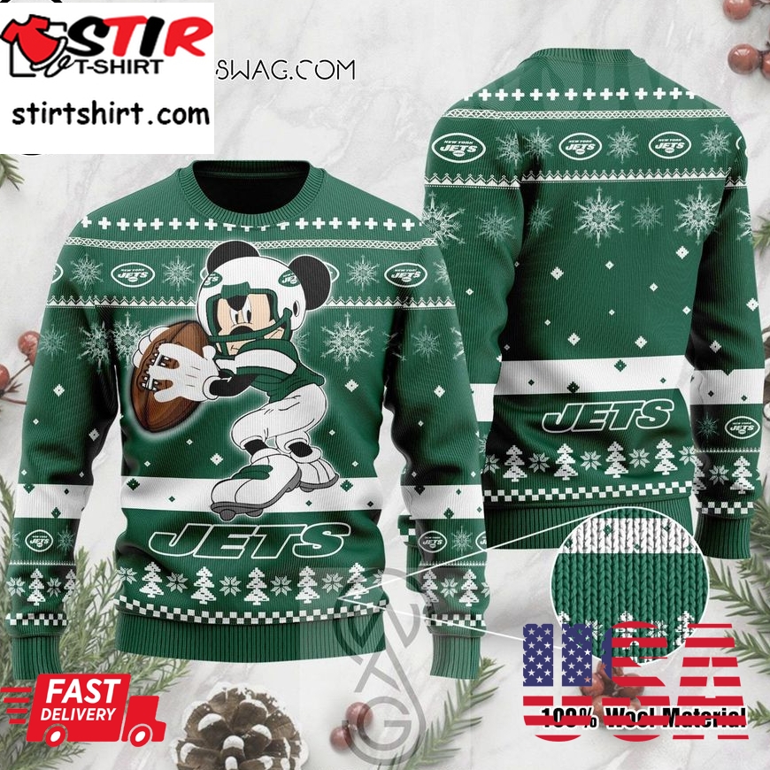 Mickey Mouse Playing New York Jets Knitting Pattern Ugly Christmas Sweater
