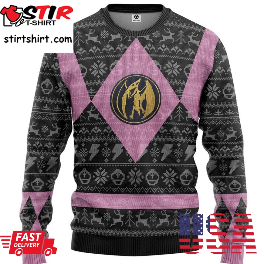 Mighty Morphin Power Rangers Pink Christmas Sweater