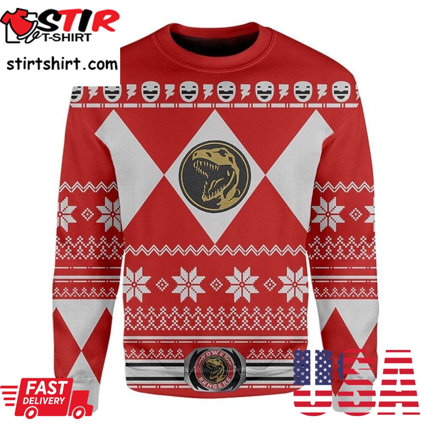 Mighty Morphin Red Power Rangers Ugly Christmas Sweater All Over