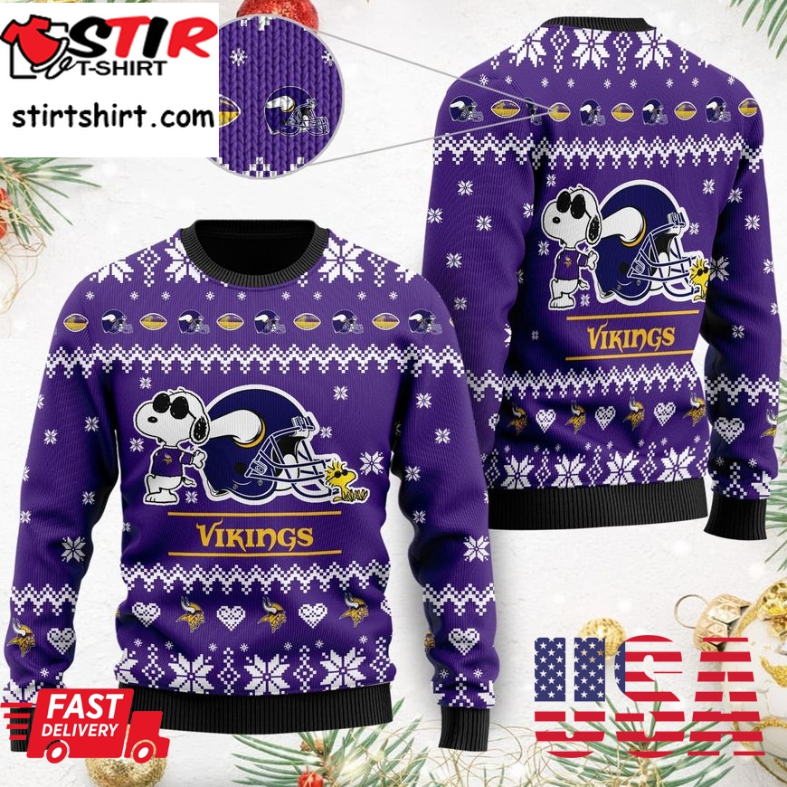 Minnesota Vikings Cute The Snoopy Show Football Helmet 3D All Over Print Ugly Christmas Sweater, Christmas Sweaters, Hoodie, Sweatshirt, Sweater