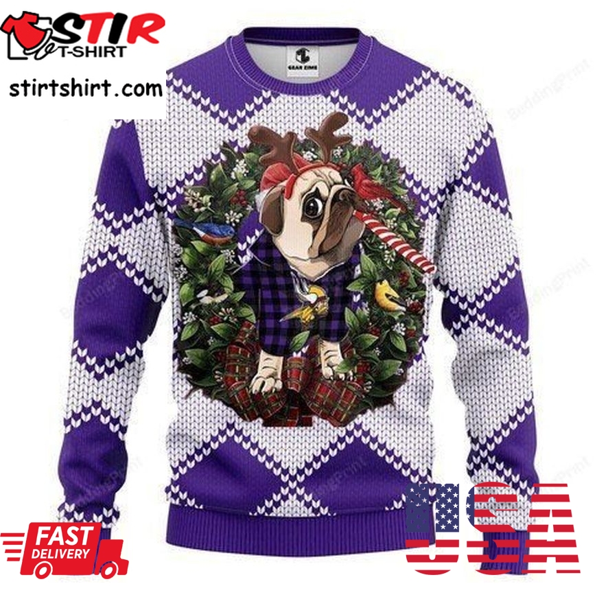 Minnesota Vikings Pug Dog Ugly Christmas Sweater, All Over Print Sweatshirt
