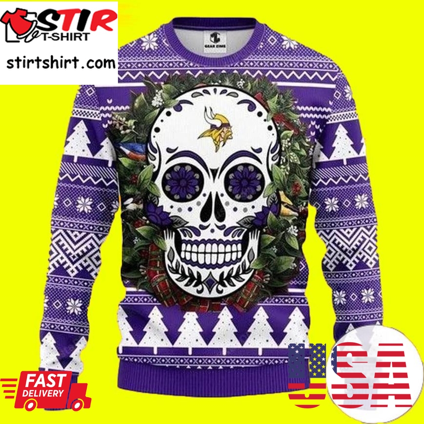 Minnesota Vikings Ugly Christmas Sweater Skull Flower