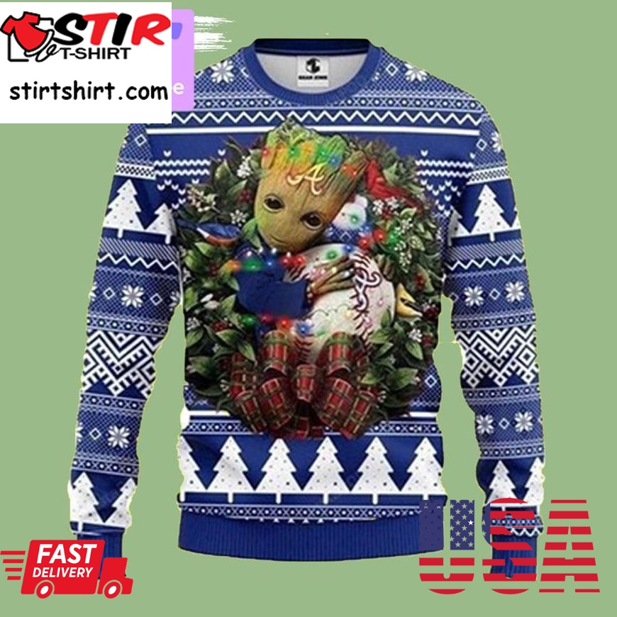 Mlb Atlanta Braves Grateful Dead Groot 3D Ugly Christmas Sweatshirt Xmas