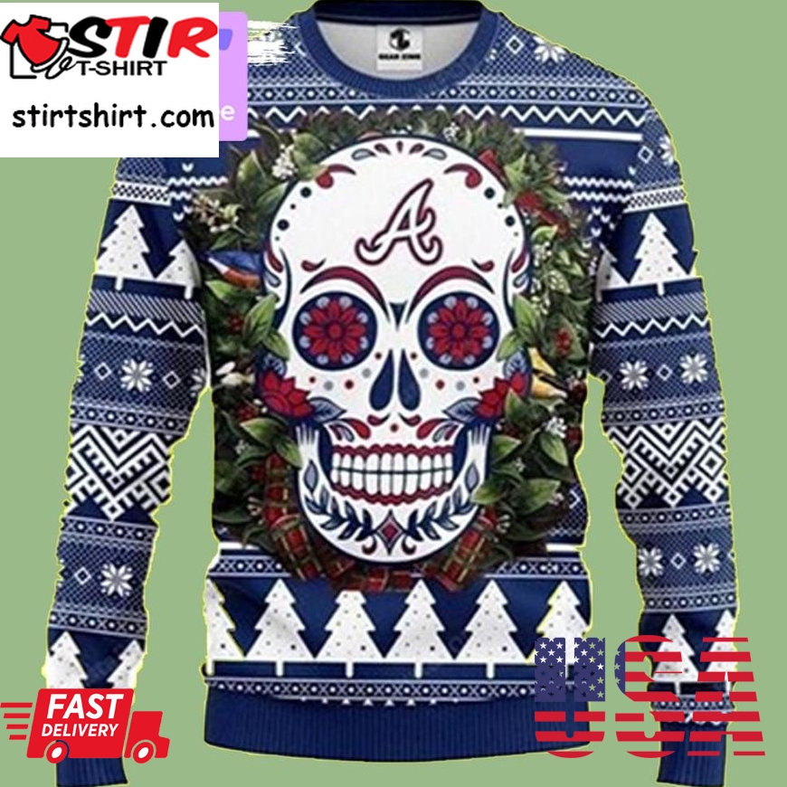 Mlb Atlanta Braves Skull 3D Ugly Christmas Sweatshirt Xmas