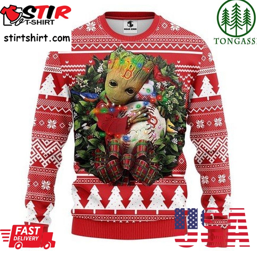 Mlb Boston Red Sox Groot Hug Christmas Ugly Sweater