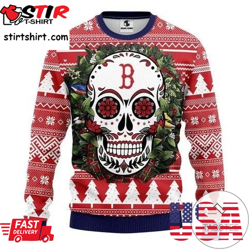 Mlb Boston Red Sox Skull Flower Ugly Sweater